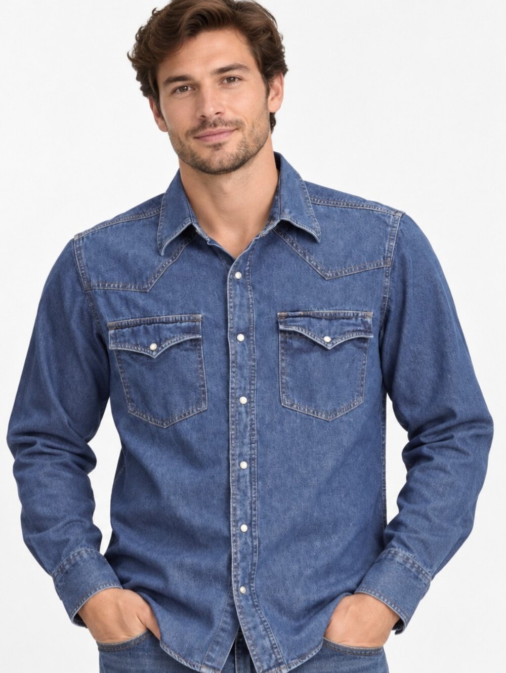 Ely Cattleman Men’s Size M Vintage Style Denim Western Snap Button Shirt